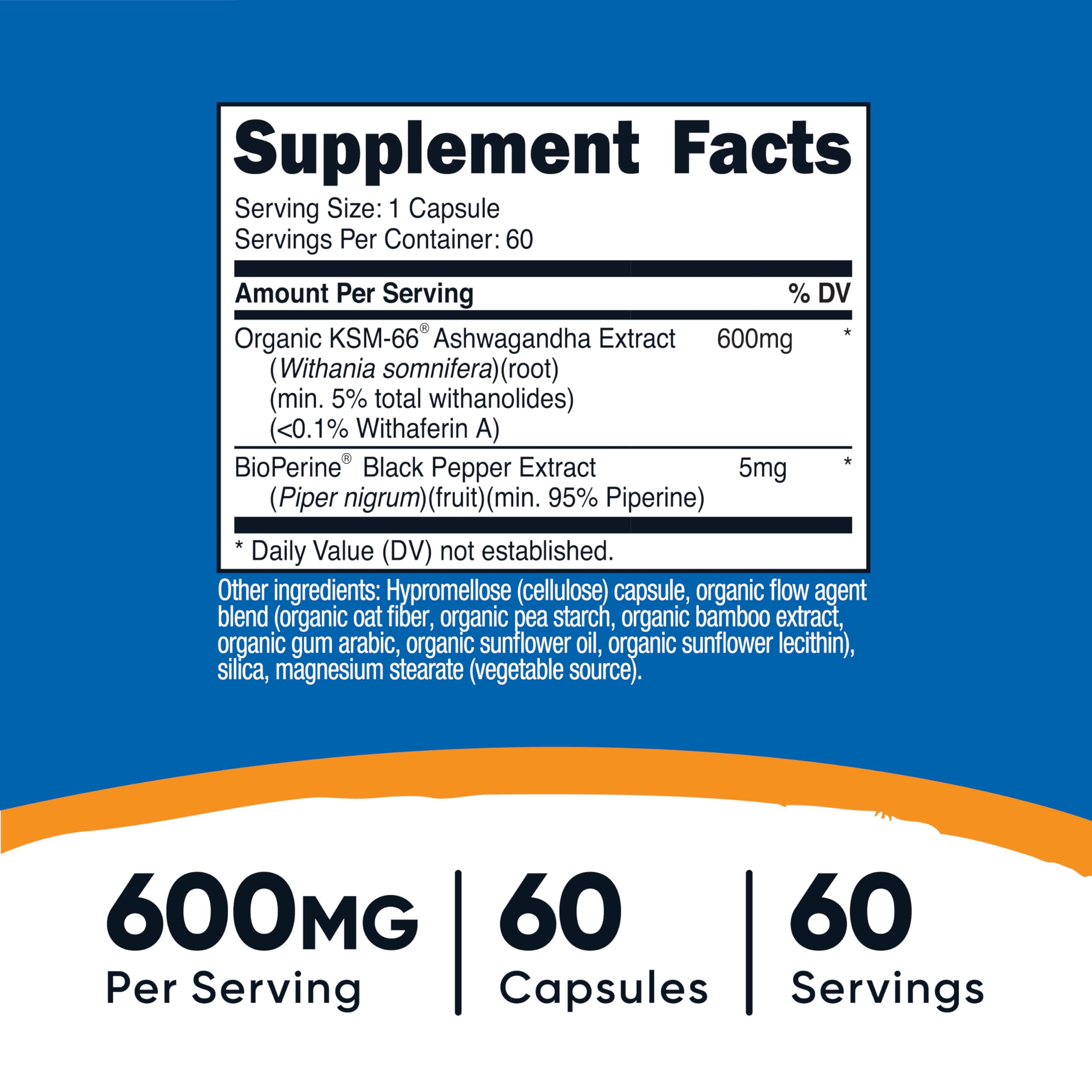 Nutricost KSM-66 capsules-closeup shows 60 capsules for easy daily use