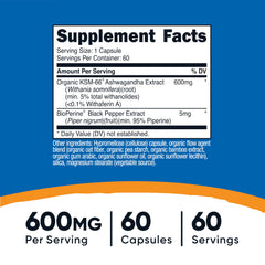 Nutricost KSM-66 capsules-closeup shows 60 capsules for easy daily use