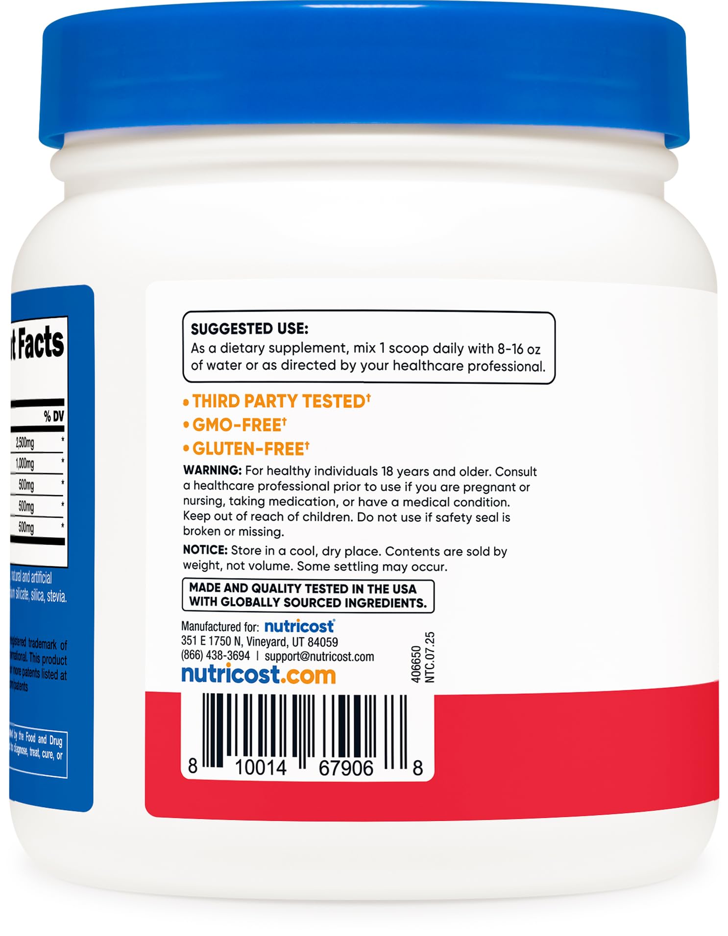 Nutricost L-Arginine Complex label closeup highlighting quality.