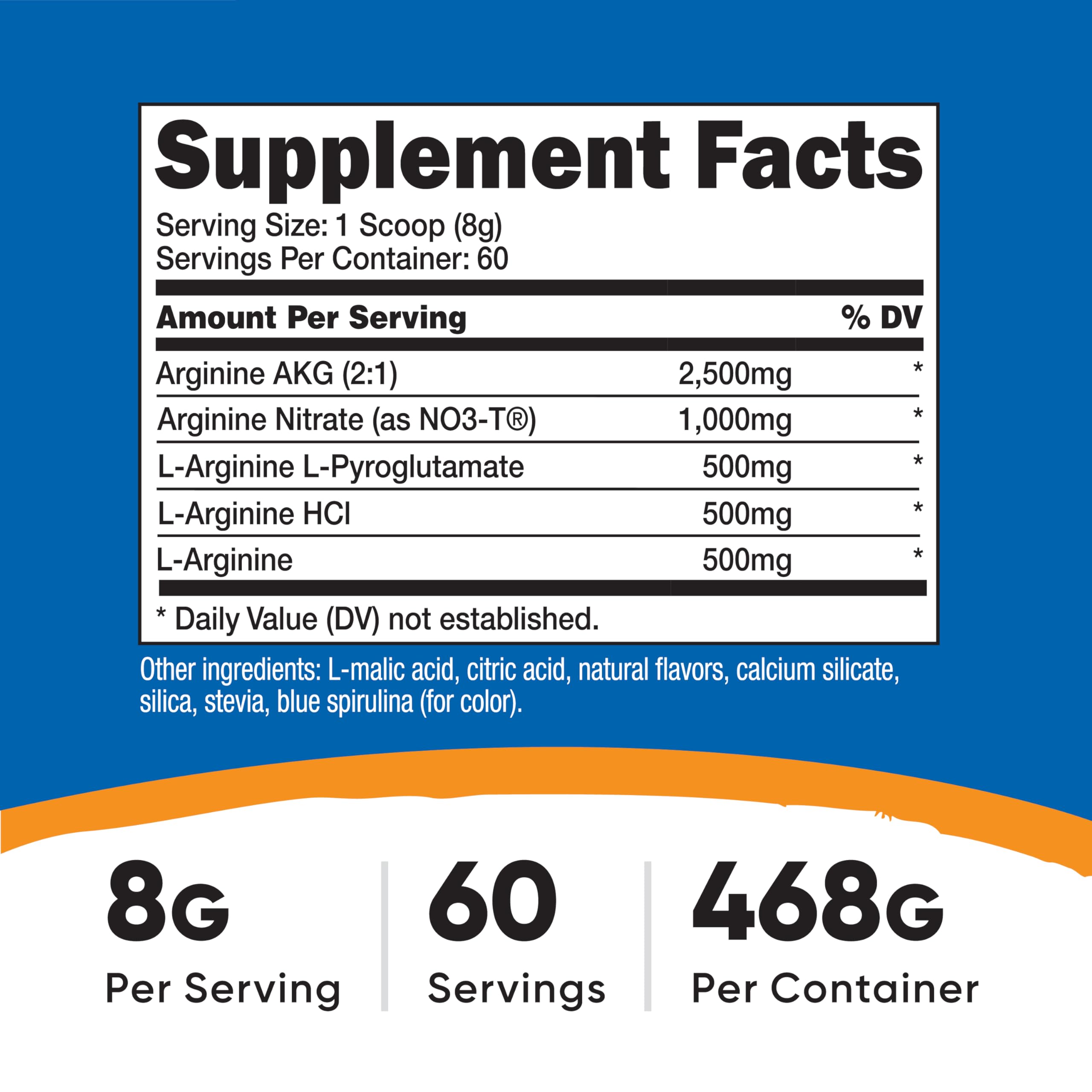 Nutricost L-Arginine Complex fruit punch powder with serving scoop for daily use