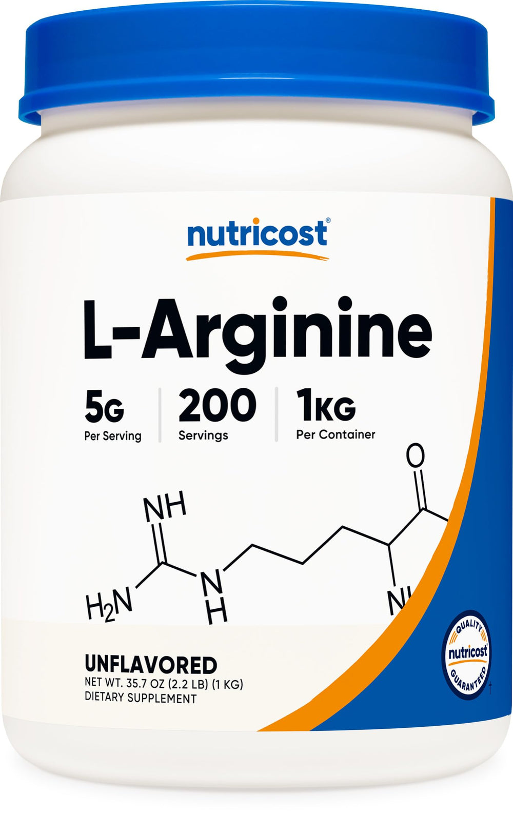 Nutricost L-Arginine powder bottle front view for daily amino acid support