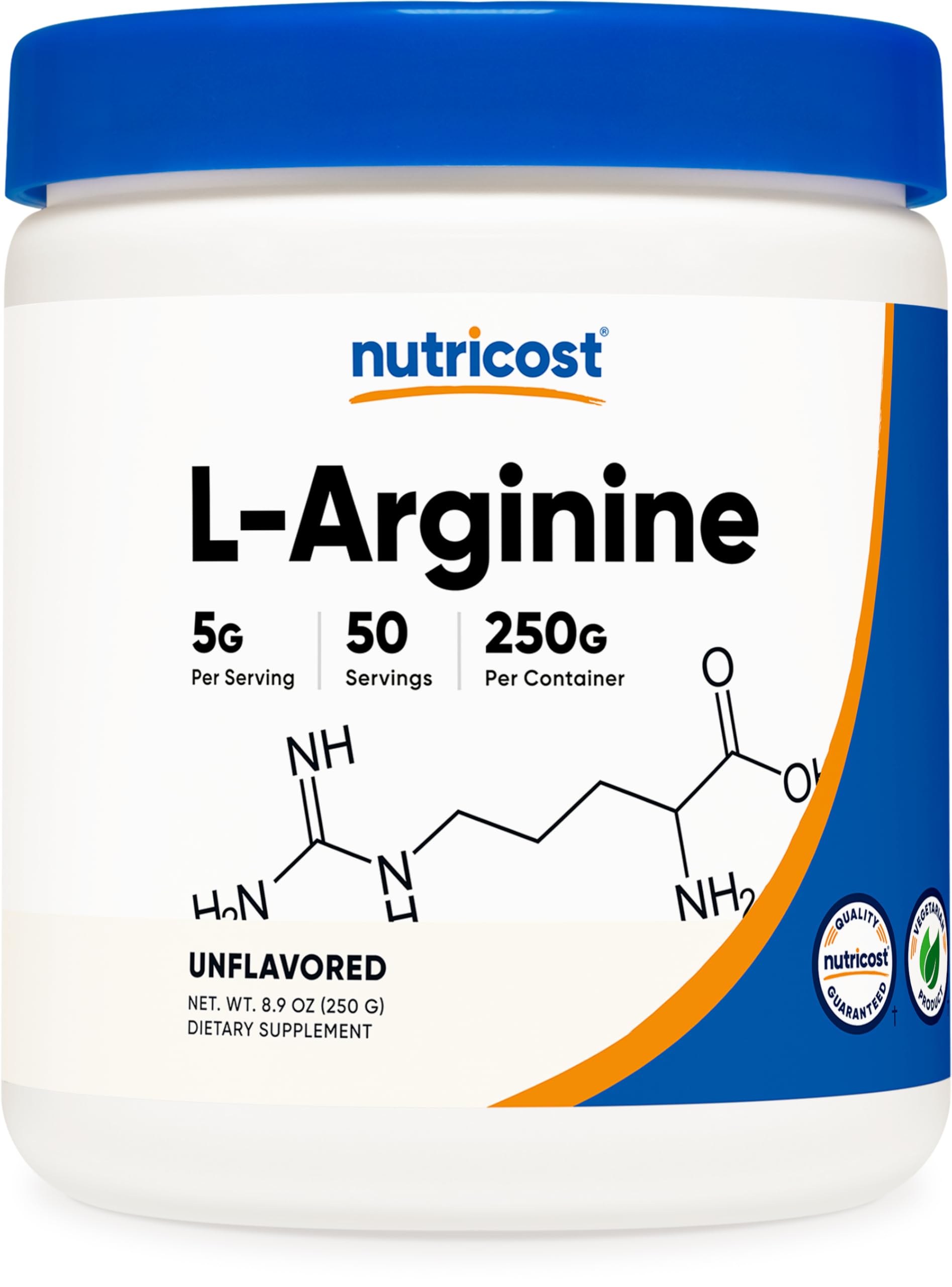 Nutricost L-Arginine powder bottle ready for daily use and pre-workout routines.