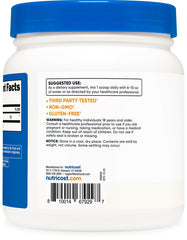 Nutricost L-Arginine powder jar on shelf, gluten-free and non-GMO.