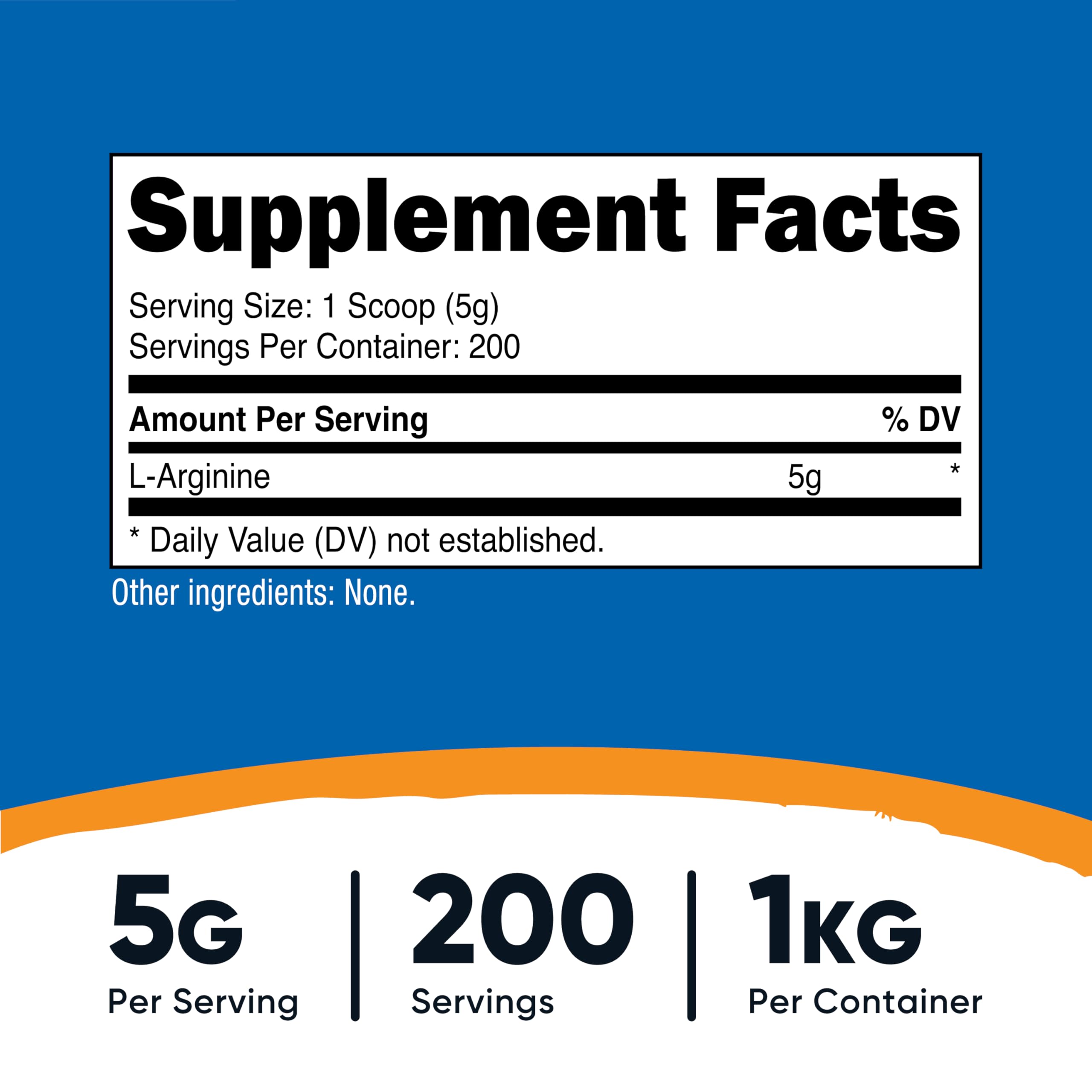 Nutricost L-Arginine powder scoop showing a precise 5 g serving
