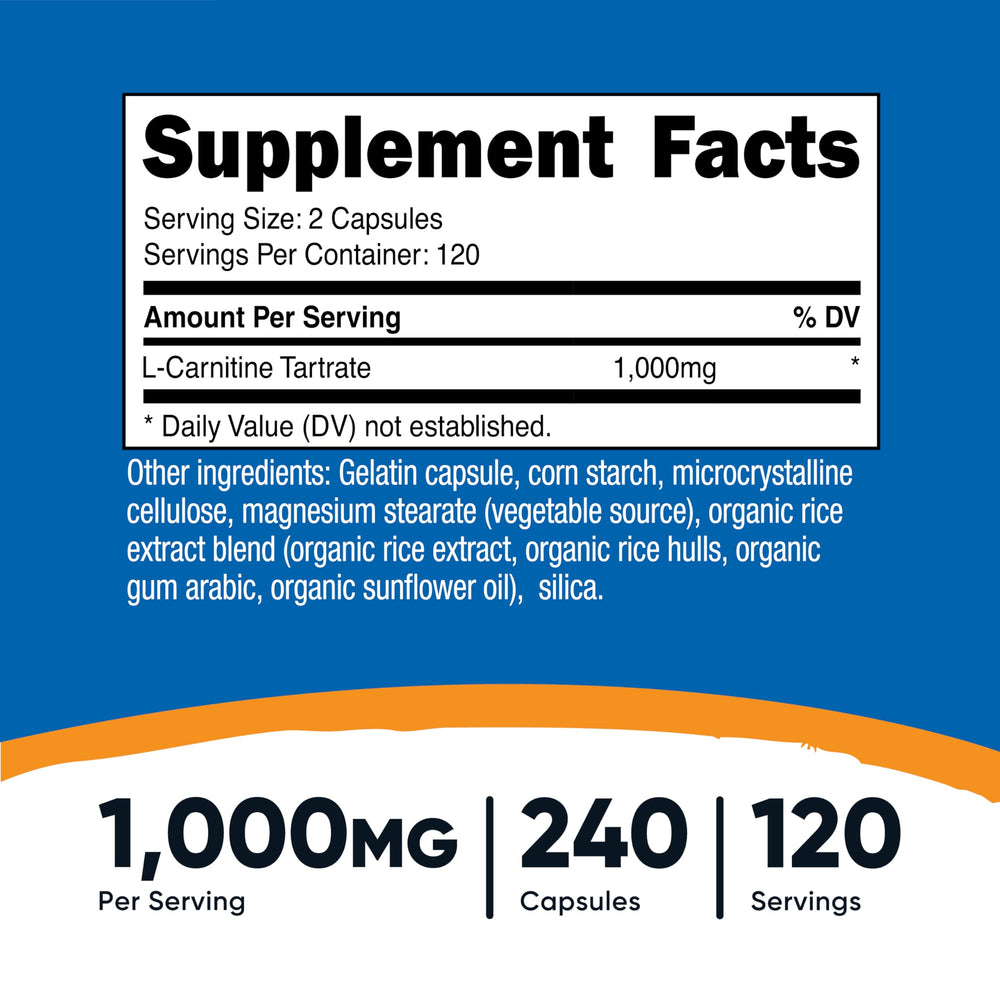 Nutricost L-Carnitine Tartrate capsules close-up for daily energy support