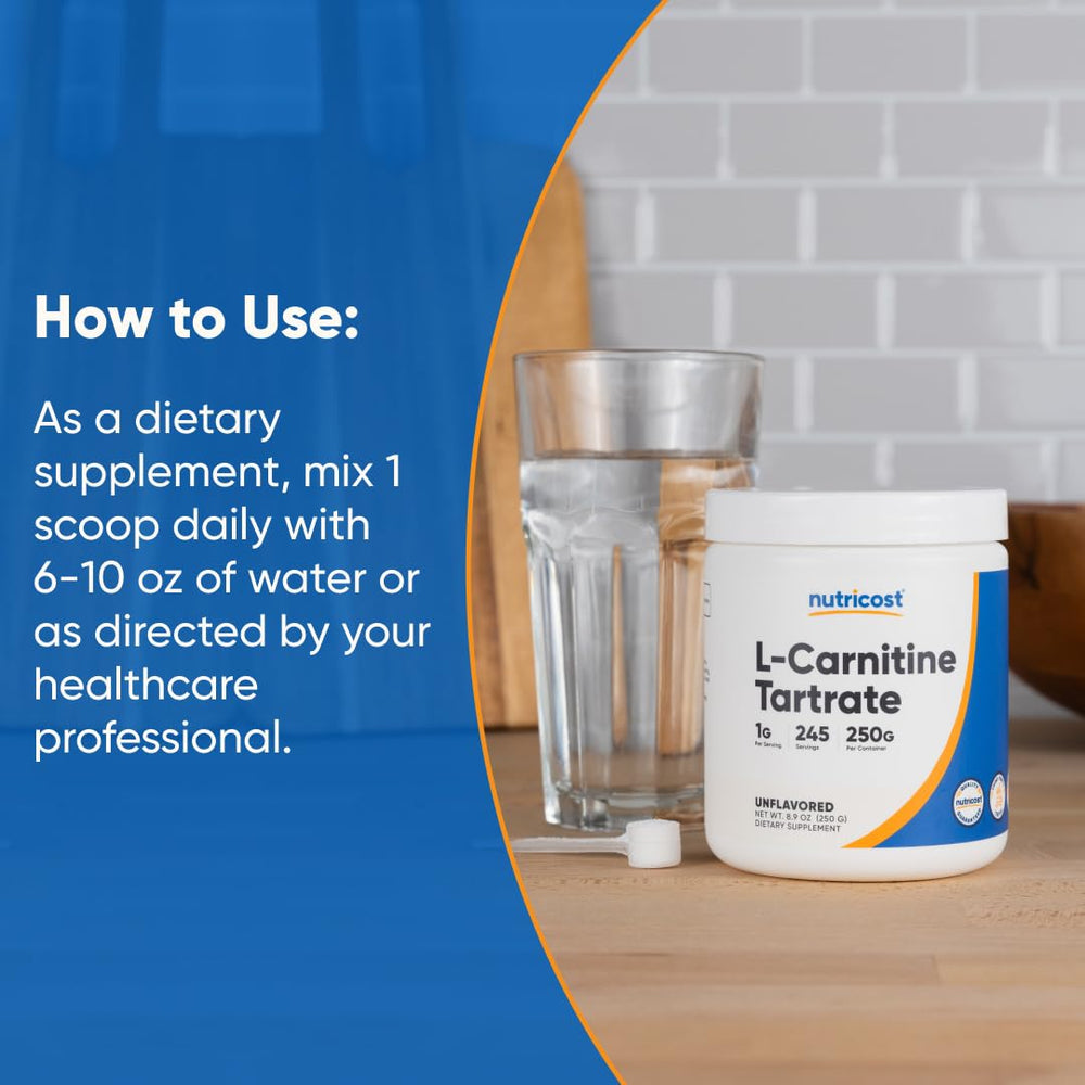 Nutricost L-Carnitine Tartrate ingredients list image highlights purity.