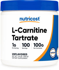 Nutricost L-Carnitine Tartrate Powder jar for precise daily 1 g servings during workouts