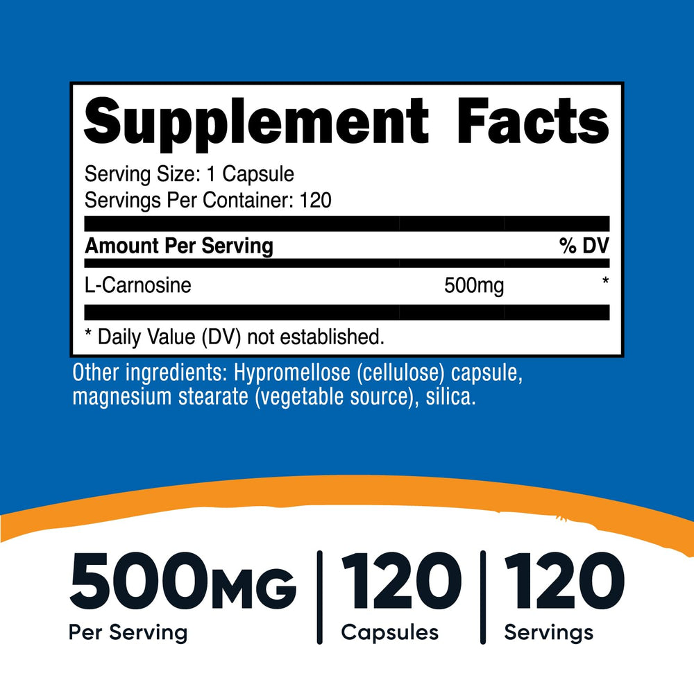 Nutricost L-Carnosine bottle label highlighting gluten-free and non-GMO