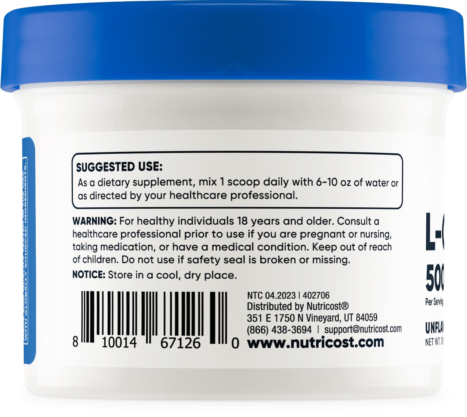 Nutricost L-Carnosine powder front packaging showing non-GMO notes.
