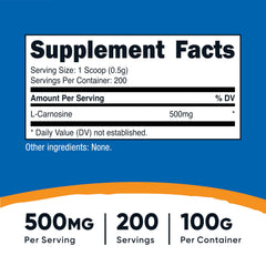 Nutricost L-Carnosine powder with scoop shows easy dosing