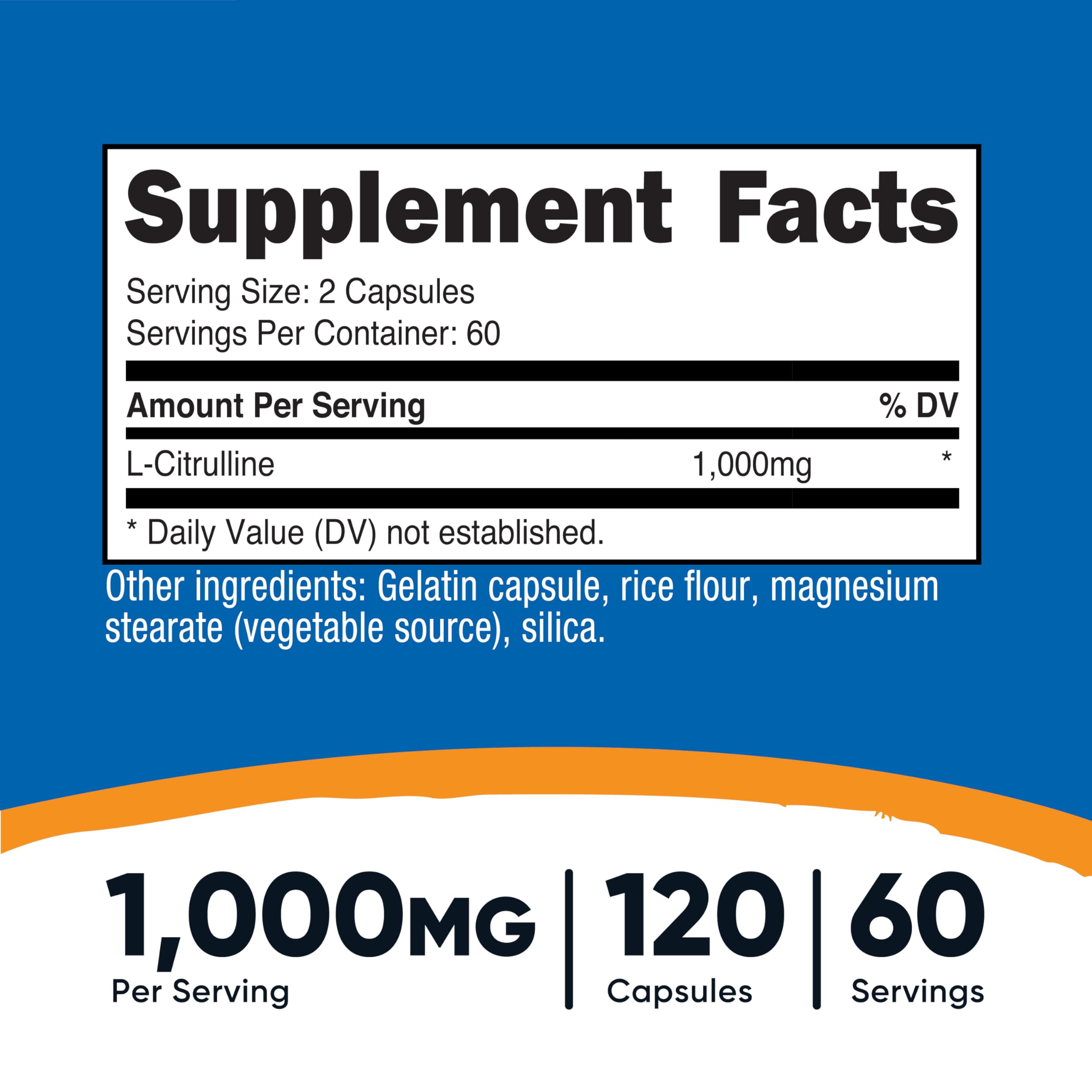 Nutricost L-Citrulina cápsulas detalle, 500 mg por cápsula para uso diario