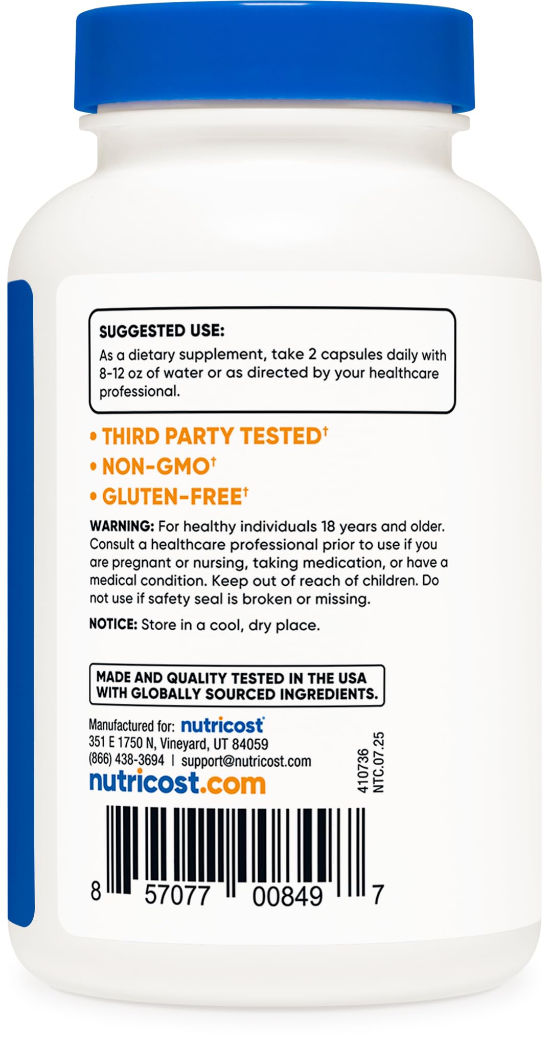Nutricost L-Citrulina porciones 60, frasco para suministro mensual
