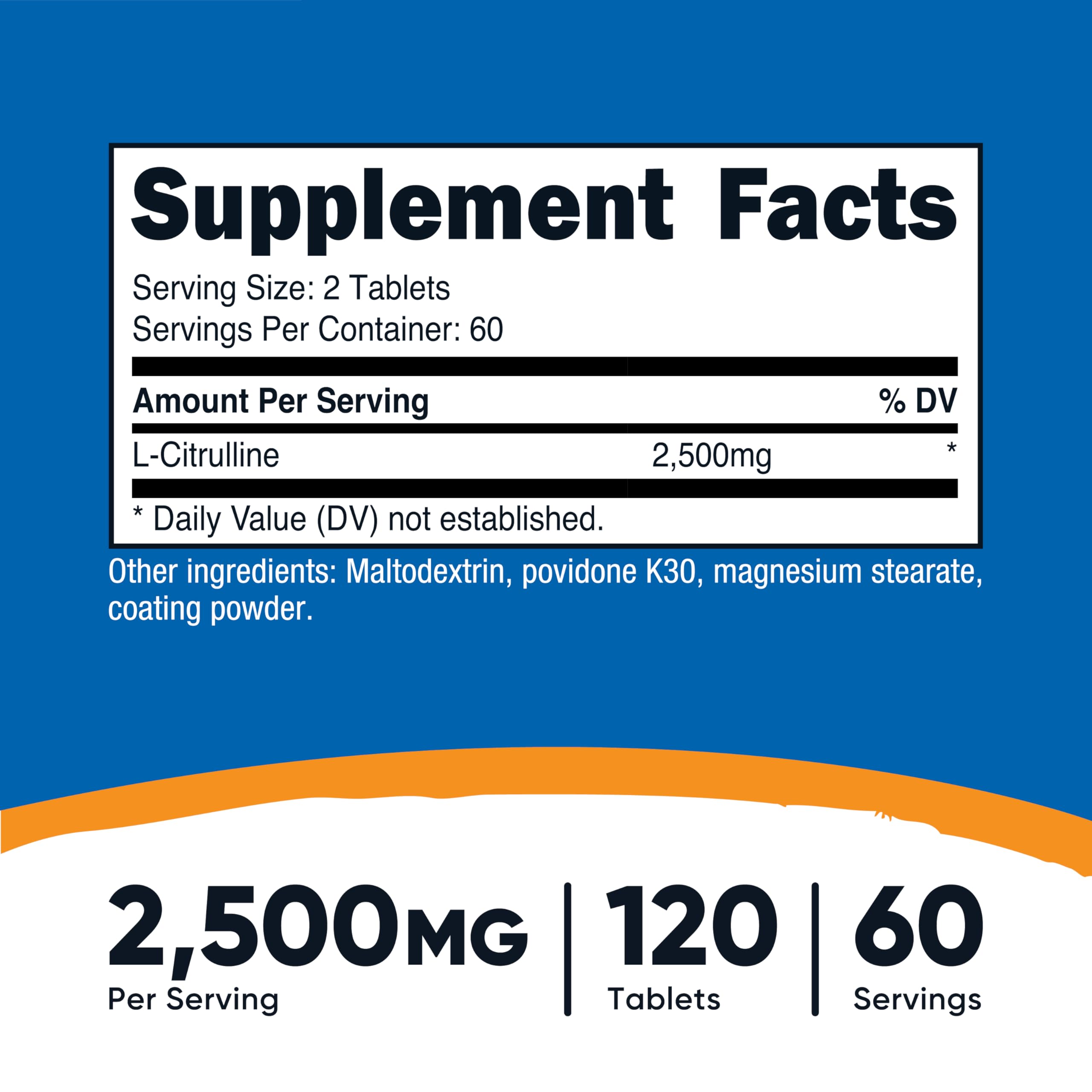 Nutricost L-Citrulline 2500mg bottle side label highlights non-GMO and gluten-free