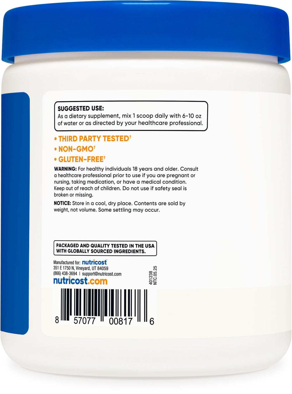 Nutricost L-Citrulline base bottle showing 83 servings