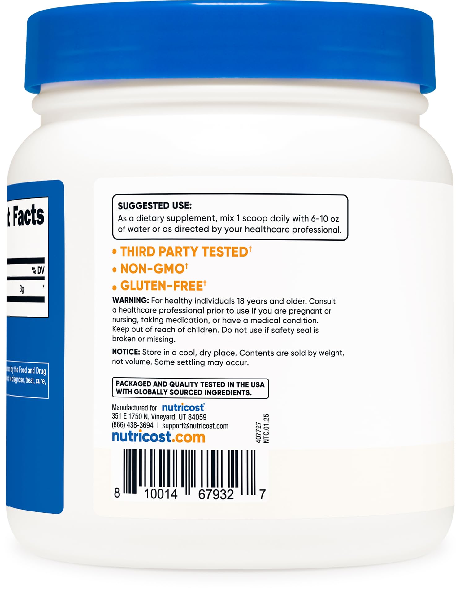Nutricost L-Citrulline base powder being poured into a shaker for mixing.