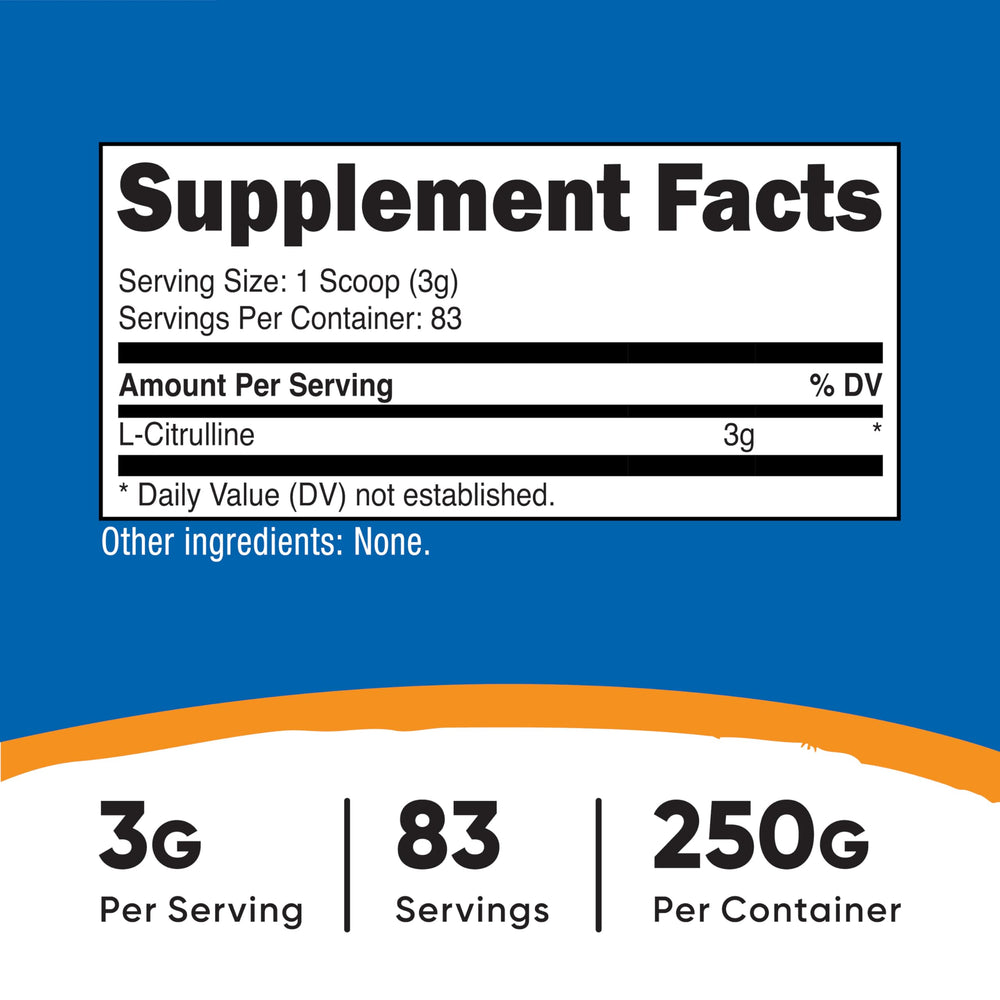 Nutricost L-Citrulline base powder with scoop for precise serving