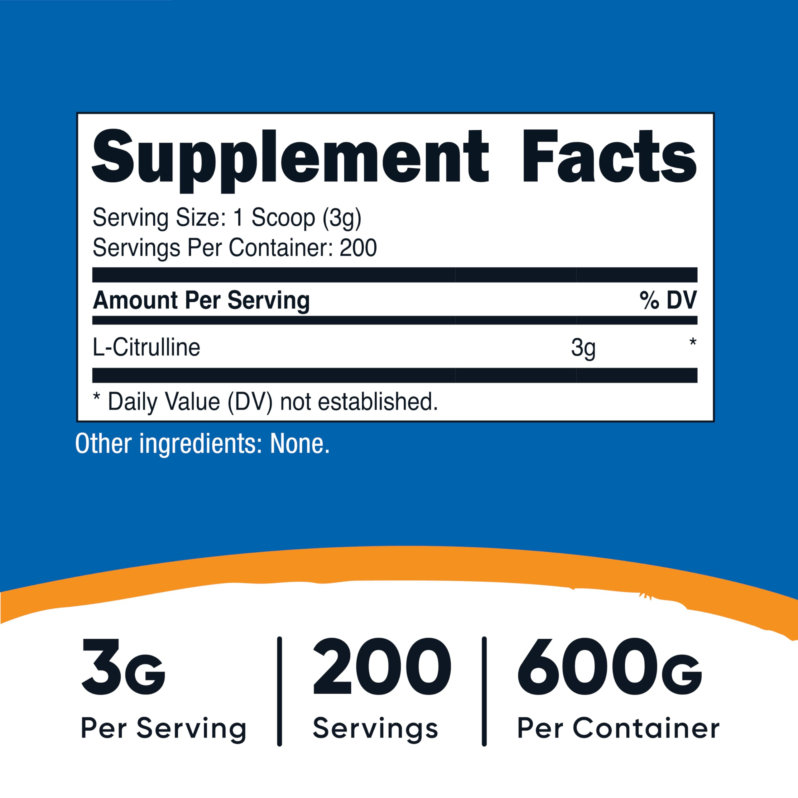 Nutricost L-Citrulline base powder with serving scoop for precise measurements.