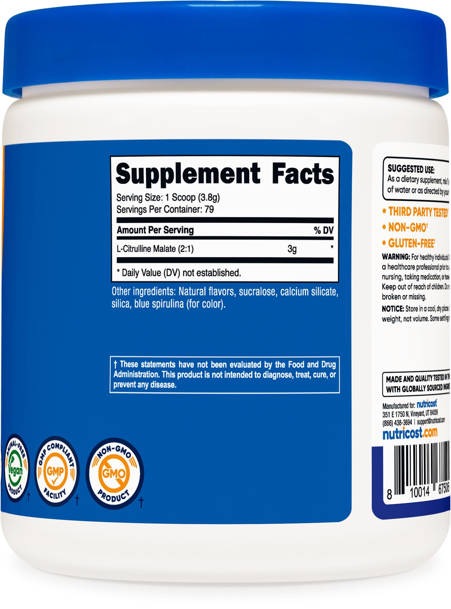 Nutricost L-Citrulline Malate 2:1 300 grams jar for long-term use.