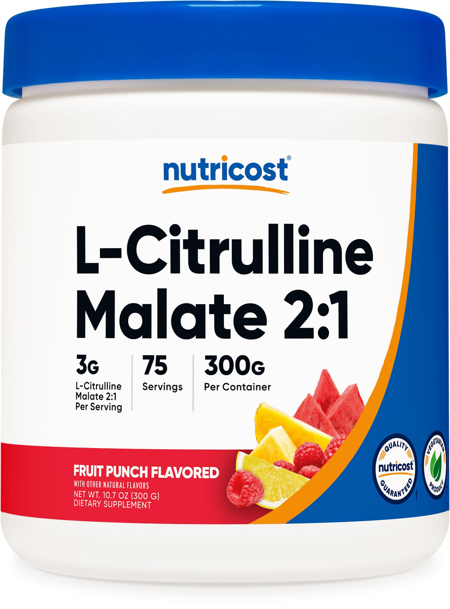 Nutricost L-Citrulline Malate 2:1 Fruit Punch bottle pour showing the product in use and flavor clarity.