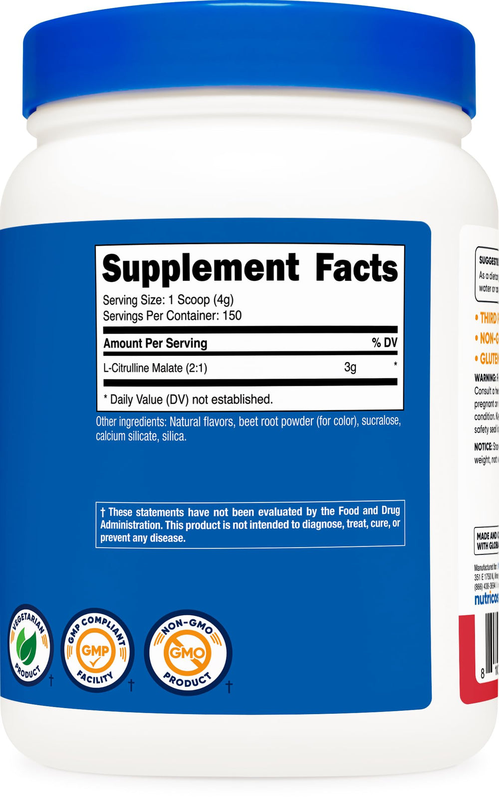 Nutricost L-Citrulline Malate 2:1 glass with powder suggests easy post-workout mixing.