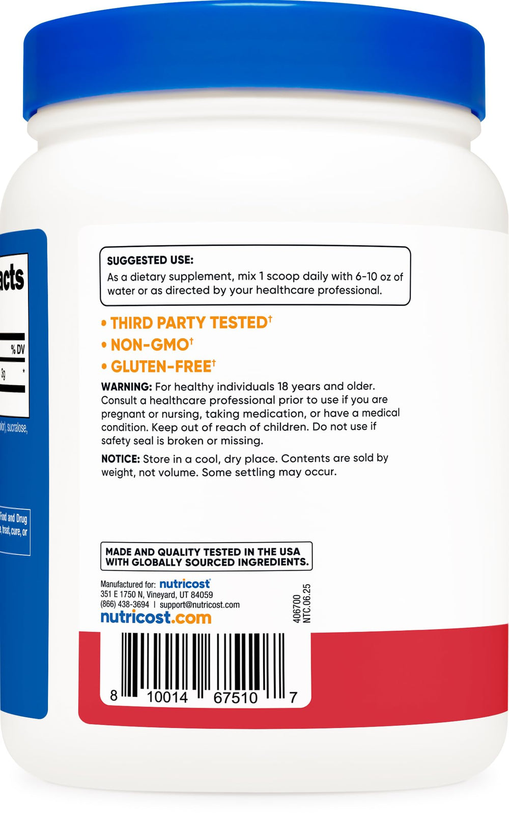Nutricost L-Citrulline Malate 2:1 label closeup highlights vegetarian and non-GMO ingredients.