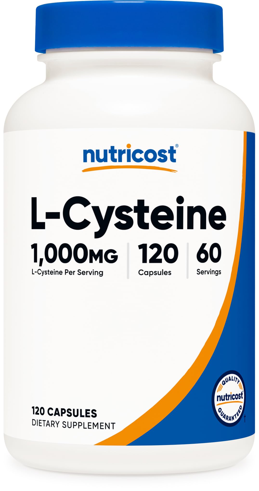 Nutricost L-Cysteine 1000mg capsules bottle for daily wellness.