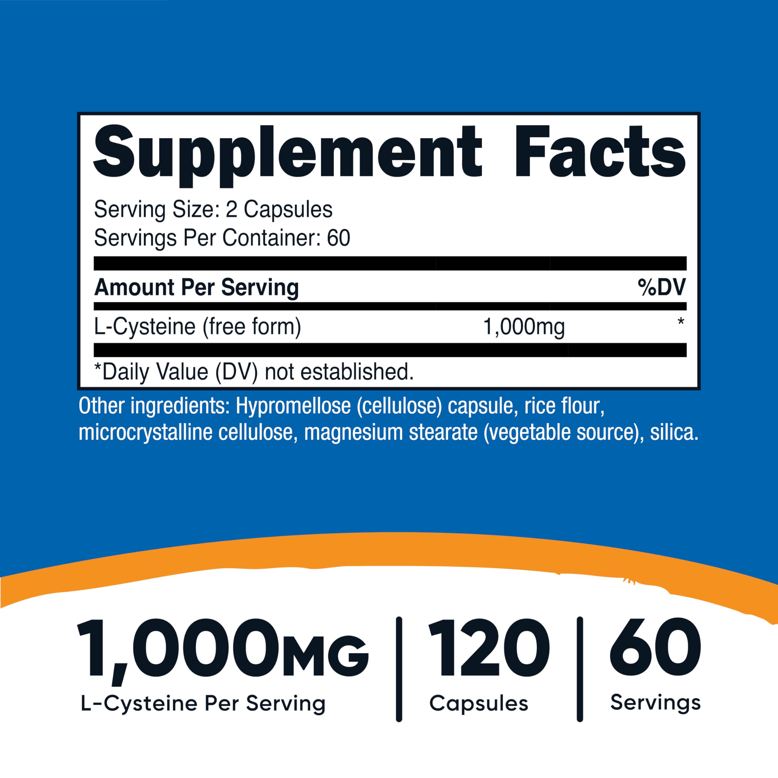 Close-up of Nutricost L-Cysteine 1000mg capsules for easy daily use.