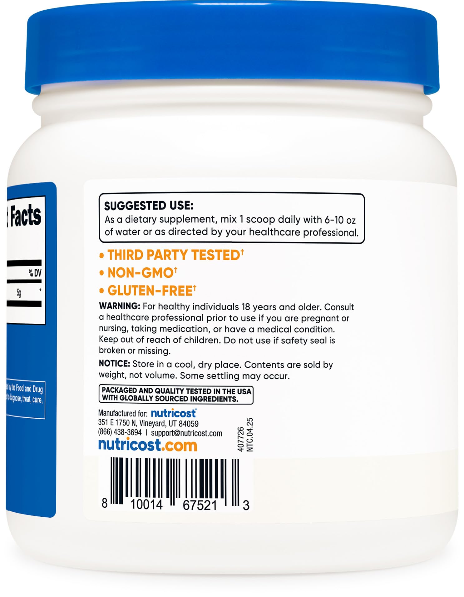 Nutricost facility logos showing NSF GMP compliance and quality control