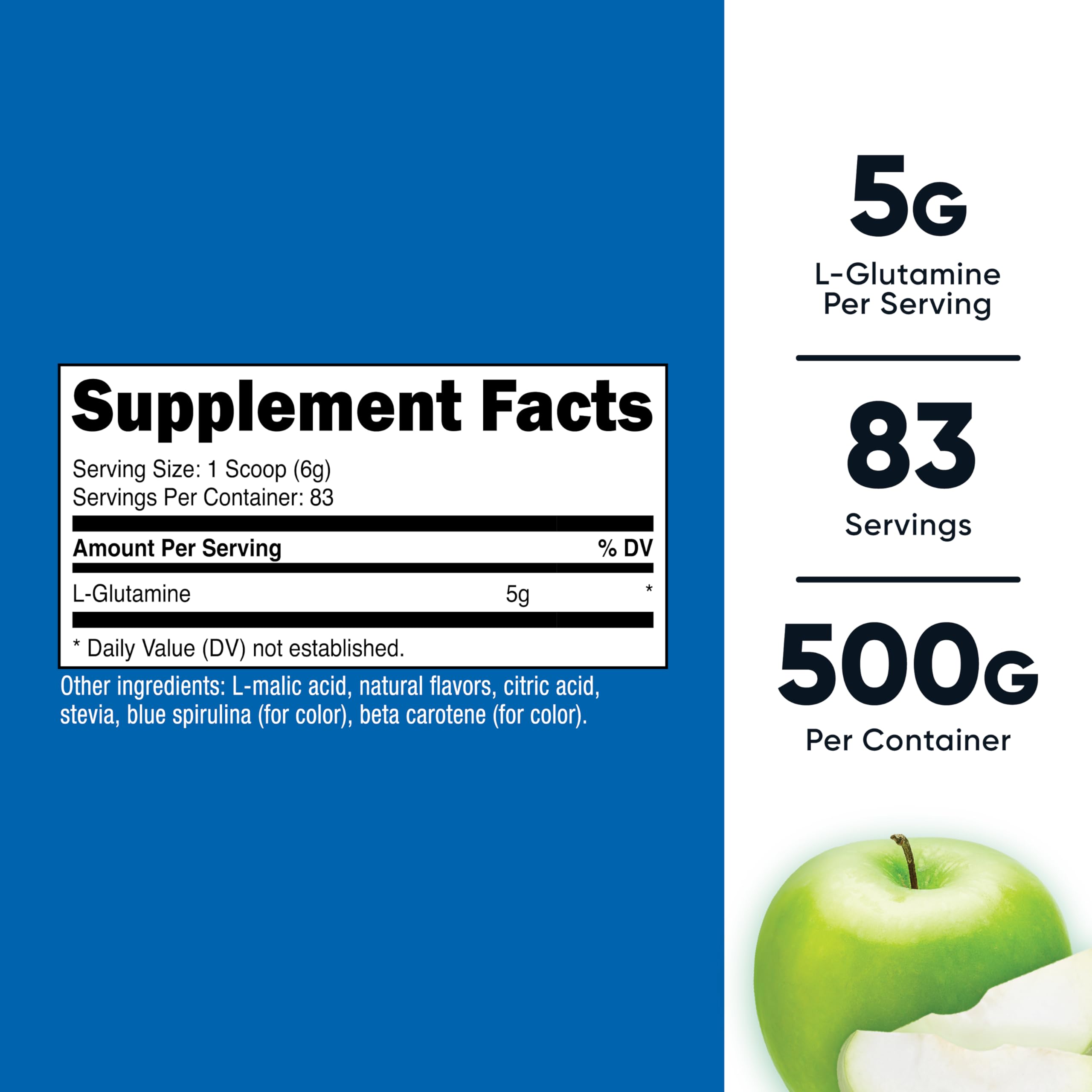 Nutricost L-Glutamine Green Apple powder pour view for easy mixing.