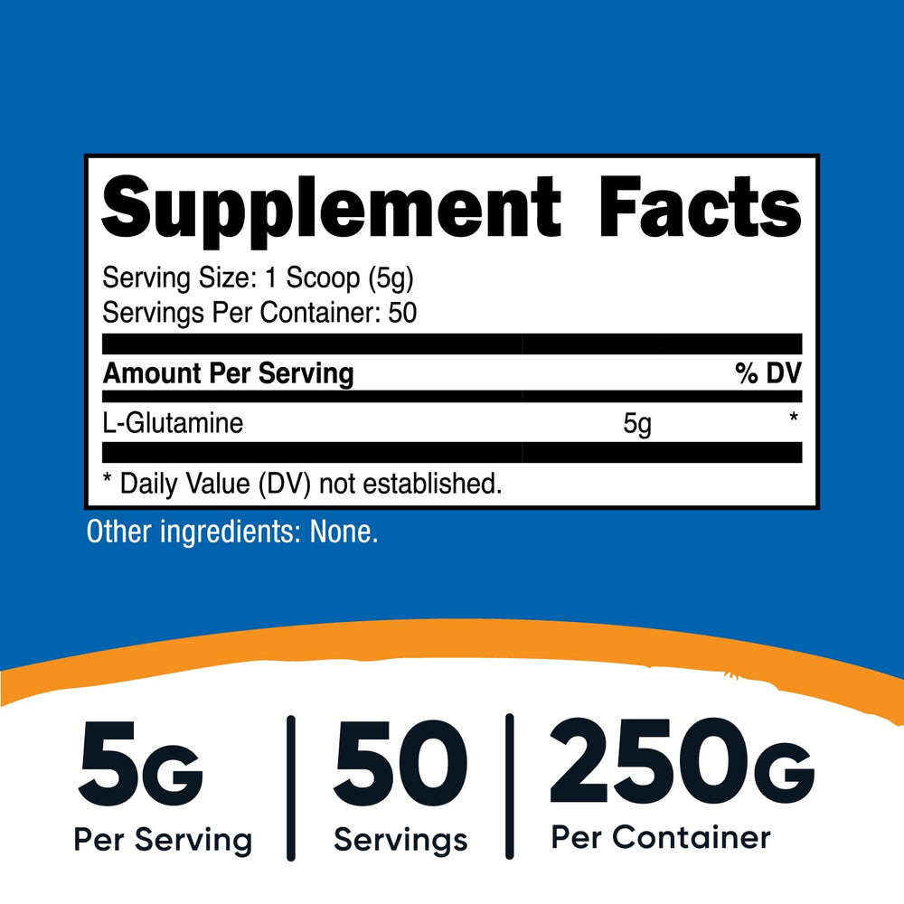Nutricost L-Glutamine Powder scoop-in-bottle, 5 g servings for precise dosing