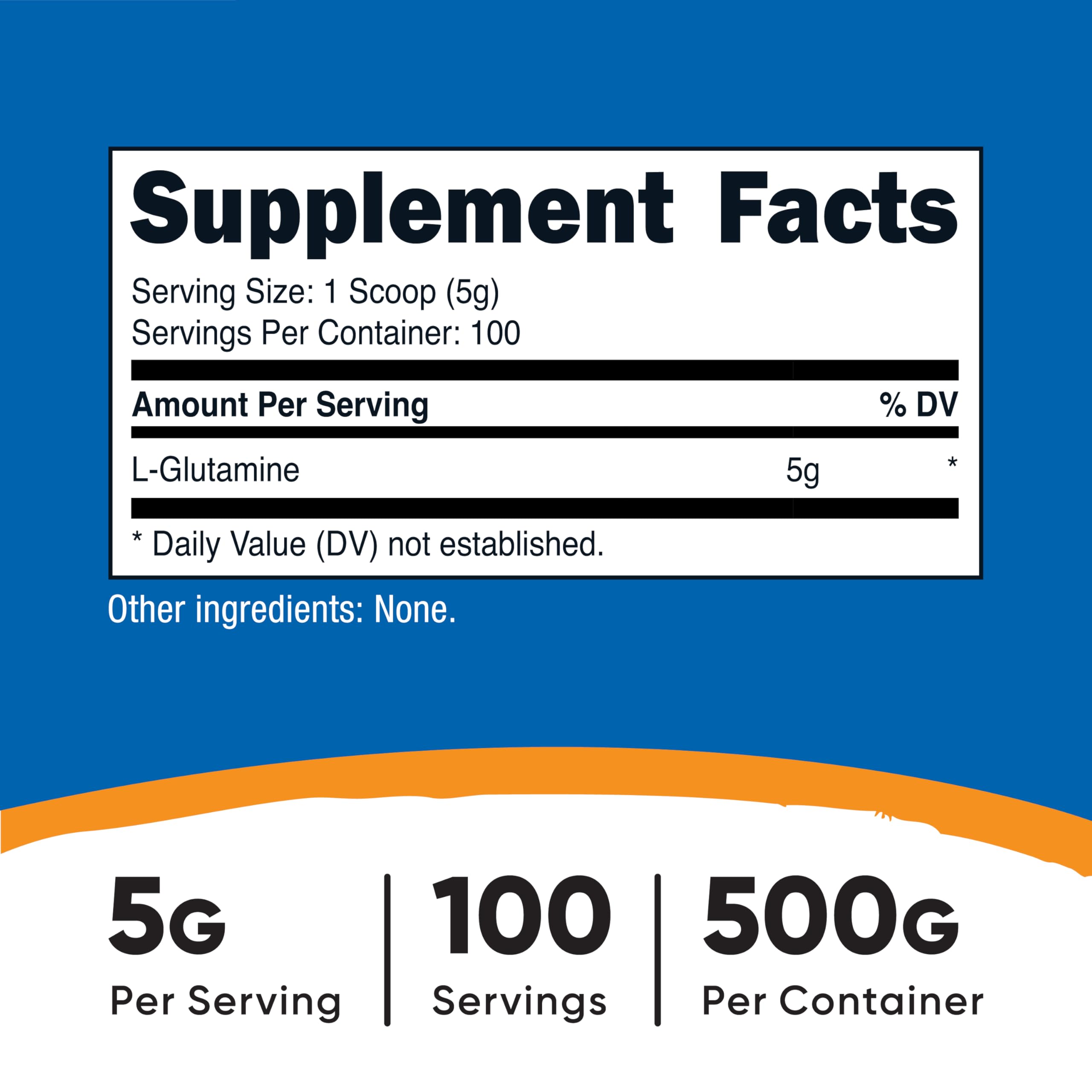 Measuring scoop beside Nutricost L-Glutamine powder for convenient serving