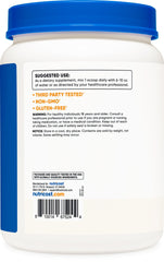 Nutricost L-Glutamine powder texture close-up reveals fine, powdery consistency.