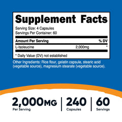 Nutricost L-Isoleucine capsules close-up showing capsule form