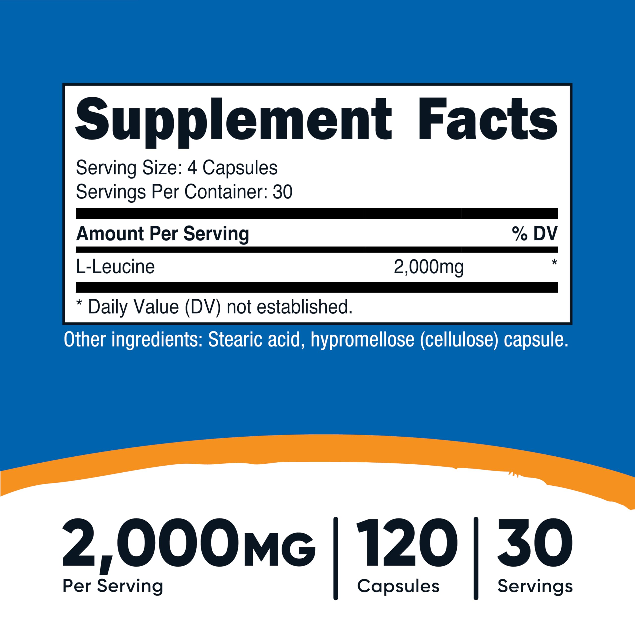 Close-up of Nutricost L-Leucine capsules arranged for easy swallowing