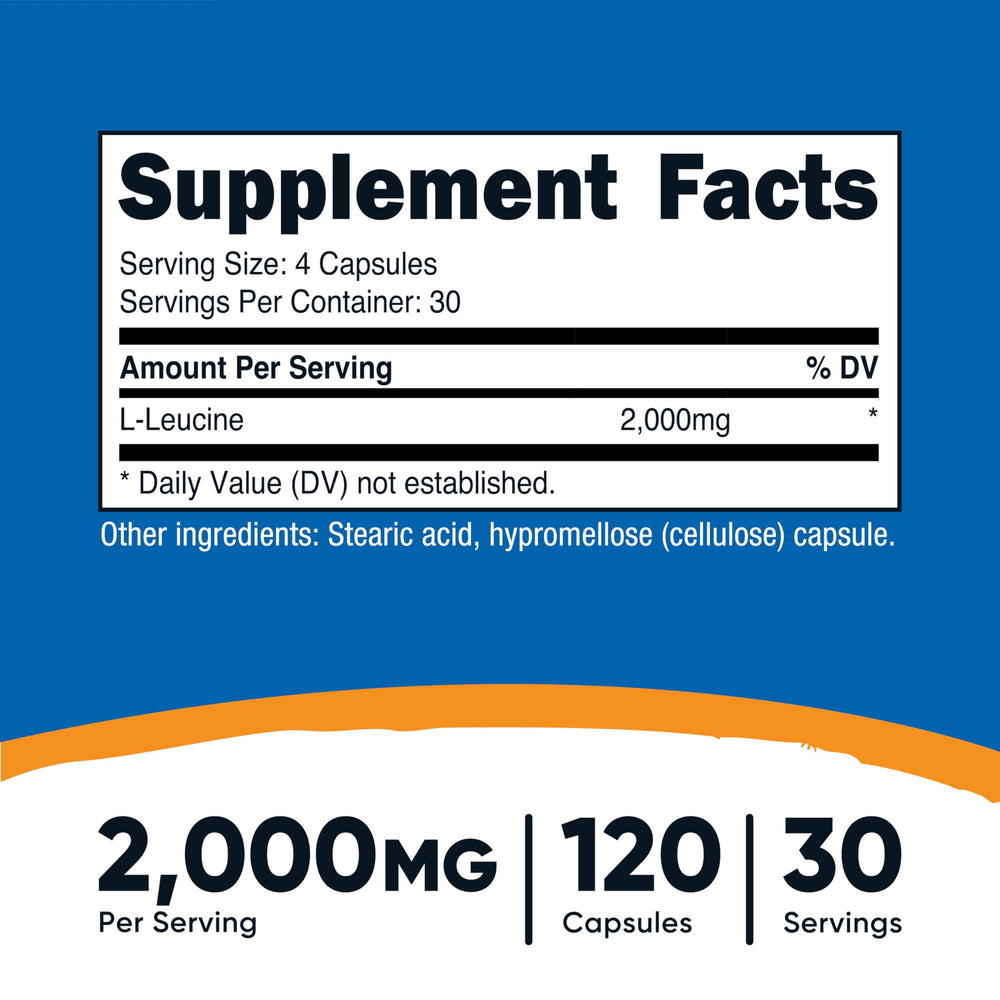 Close-up of Nutricost L-Leucine capsules arranged for easy swallowing