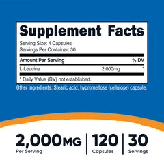 Close-up of Nutricost L-Leucine capsules arranged for easy swallowing