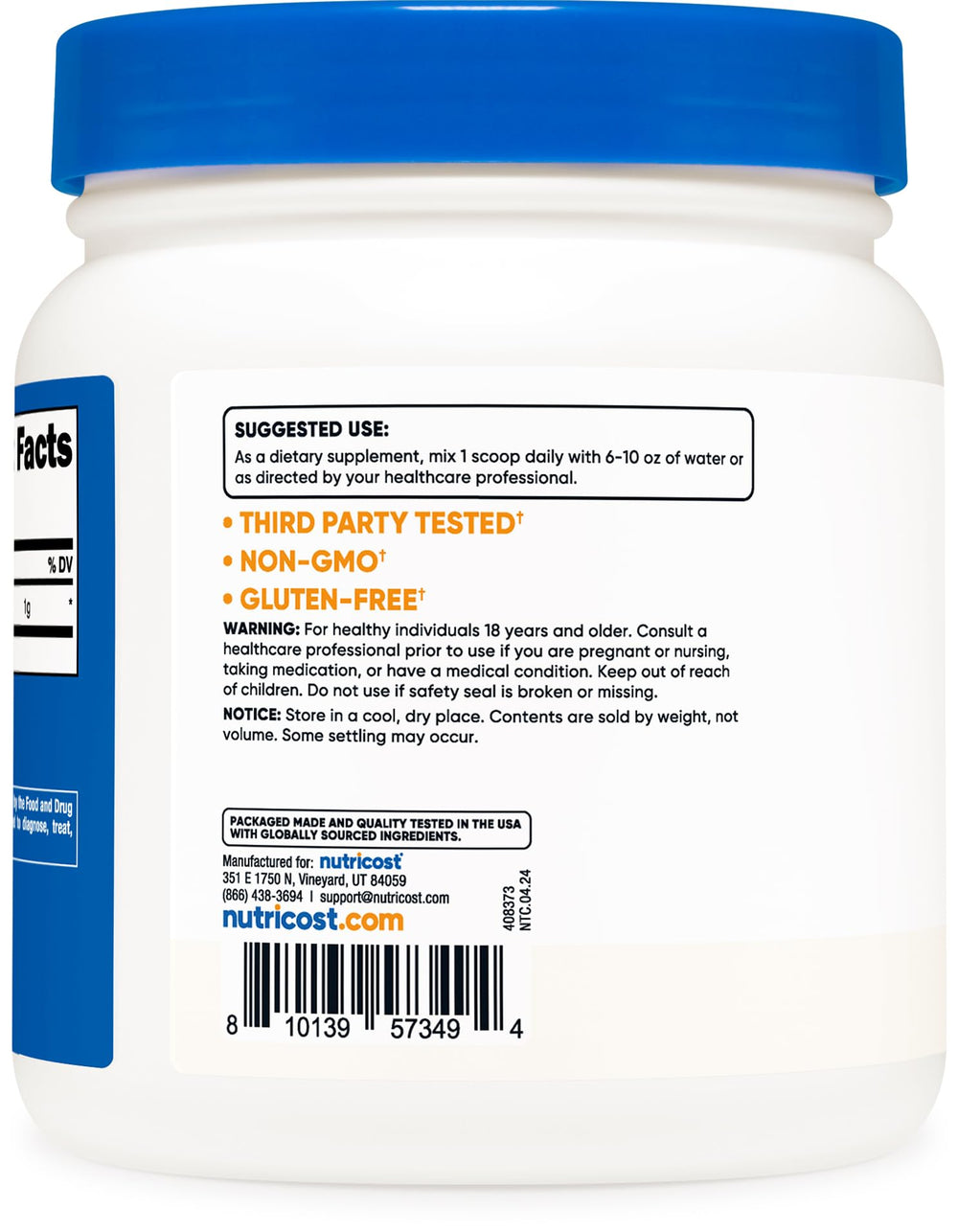 Nutricost L-Lysine powder being poured into a glass for mixing
