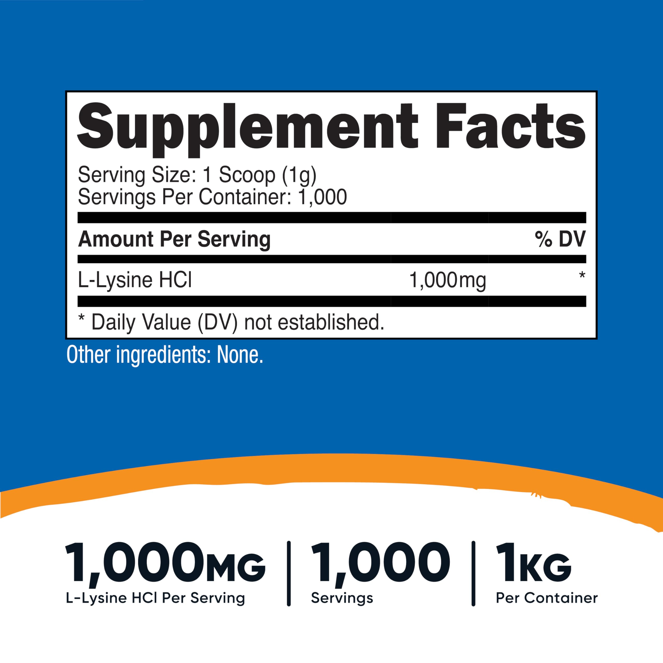 Nutricost L-Lysine powder scoop highlights convenient serving size.