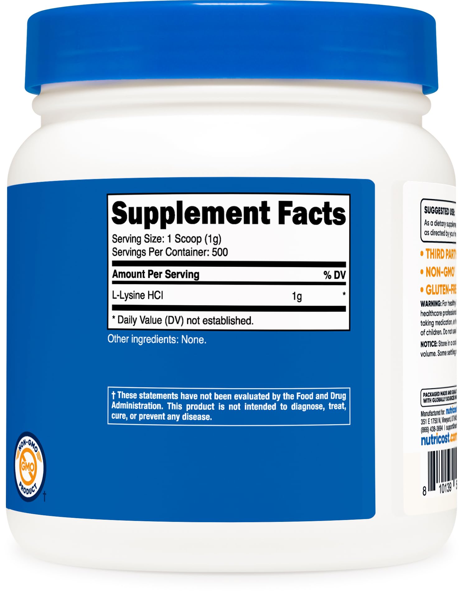 Nutricost L-Lysine powder serving scene emphasizes versatile daily use