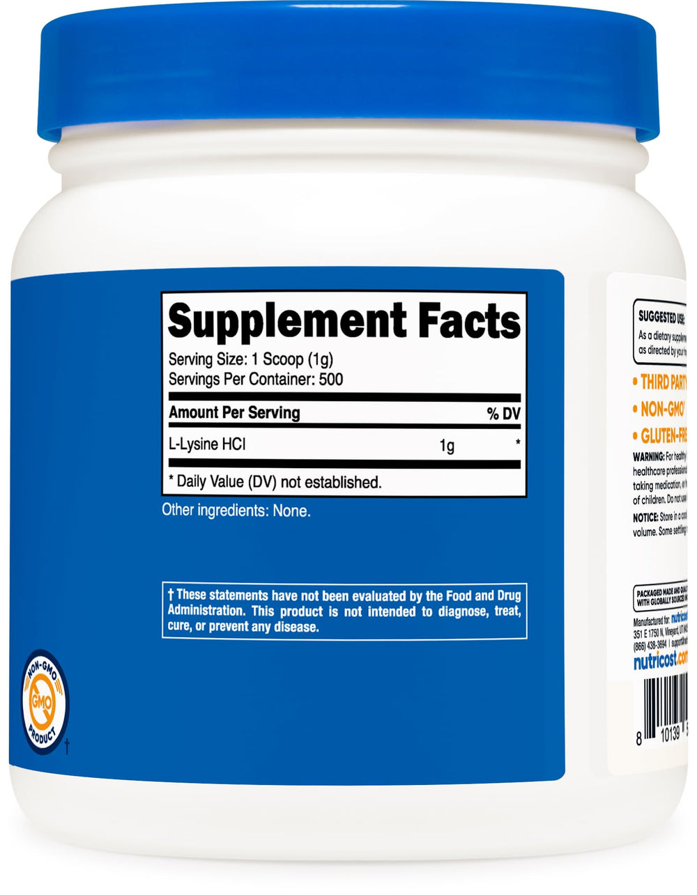 Nutricost L-Lysine powder serving scene emphasizes versatile daily use