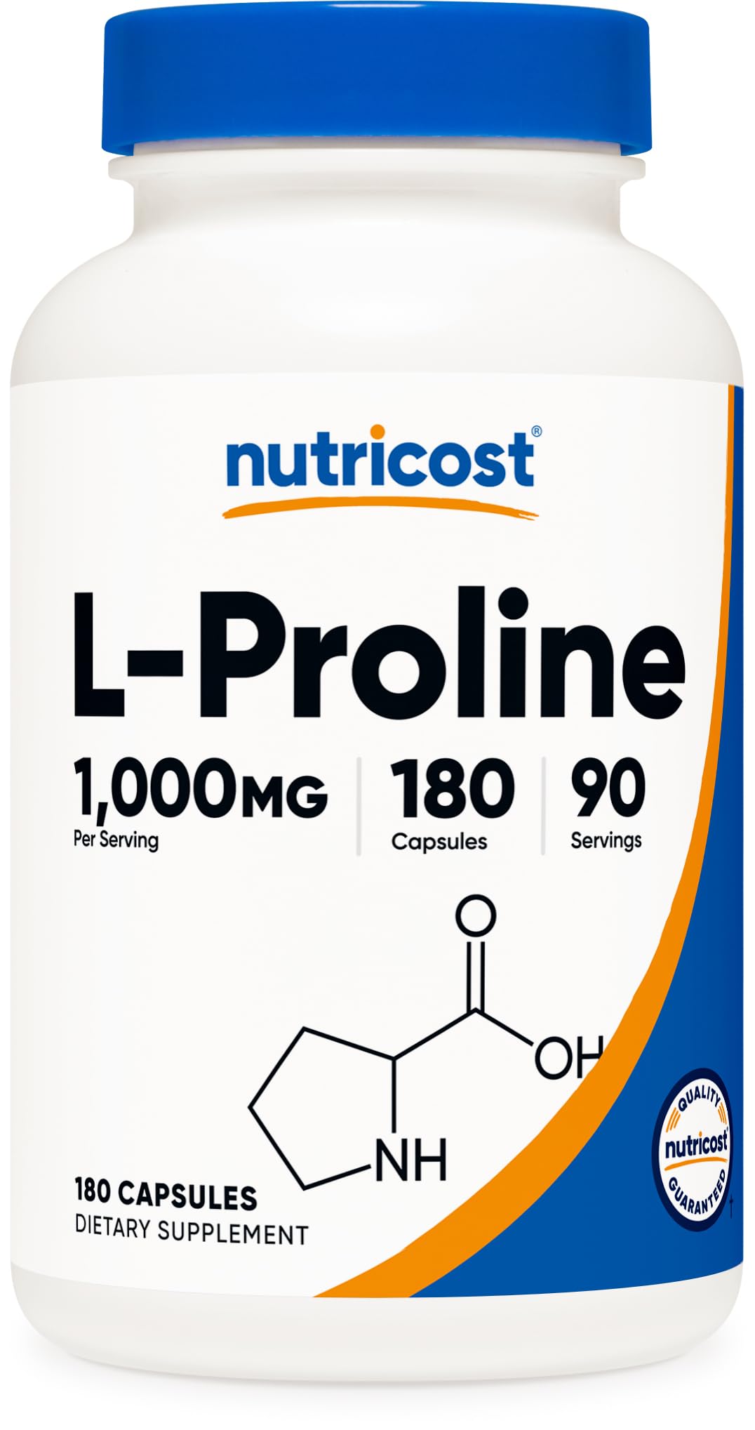 Nutricost L-Proline 1000mg capsules in bottle for daily use.