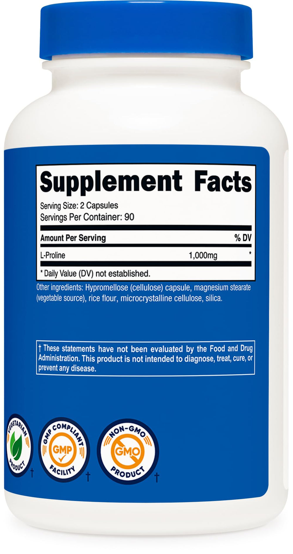Nutricost L-Proline bottle with packaging ready for daily use.