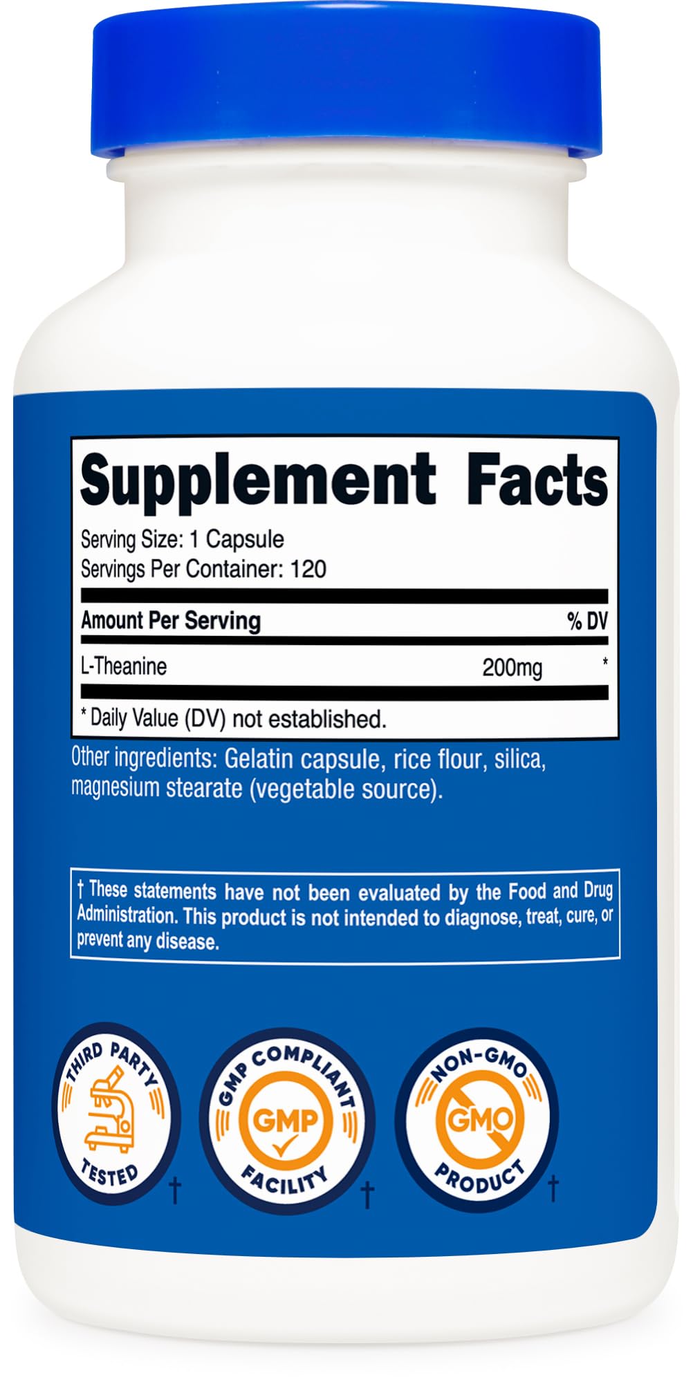 Nutricost L-Theanine bottle top view signals quality and packaging