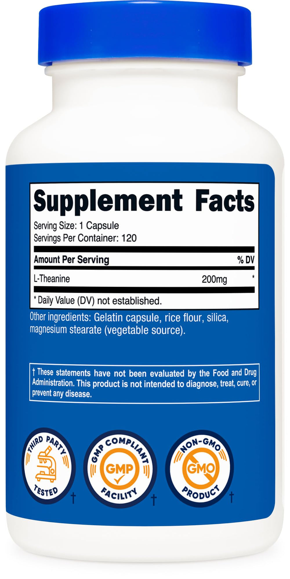 Nutricost L-Theanine bottle top view signals quality and packaging