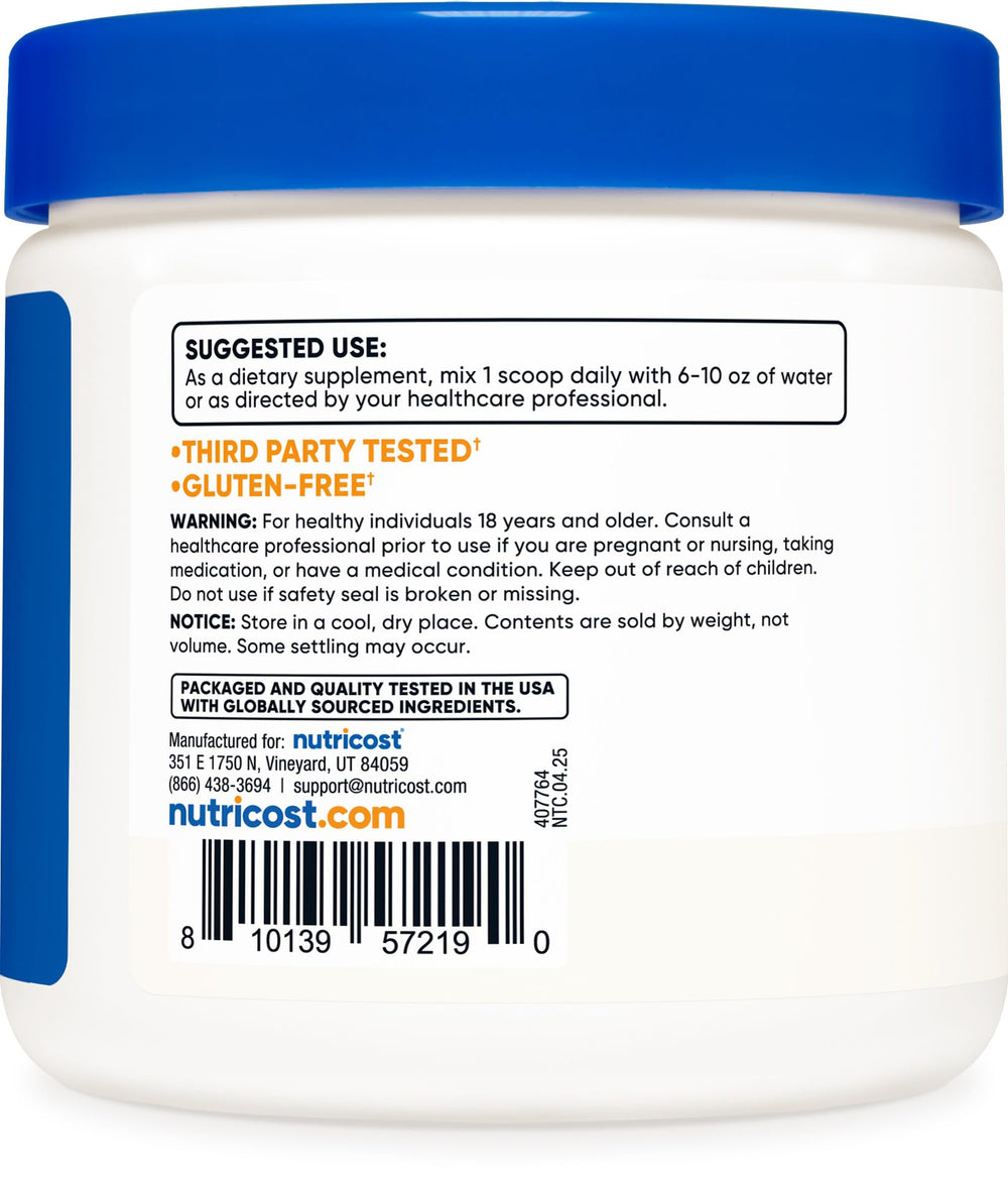 Nutricost L-Theanine badge highlighting gluten-free and non-GMO quality