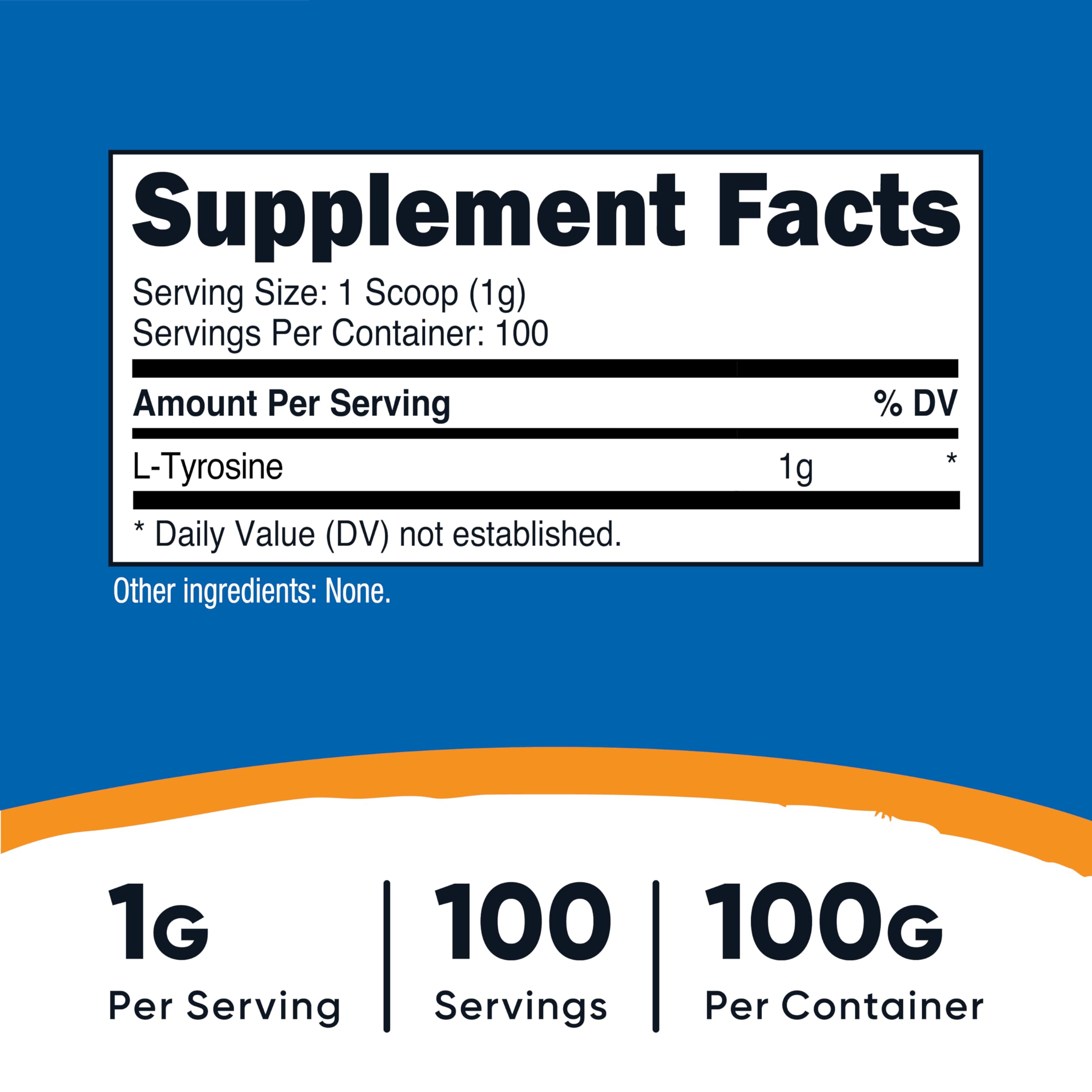 Nutricost L-Tyrosine, cucharita de 1 g para dosis precisas.