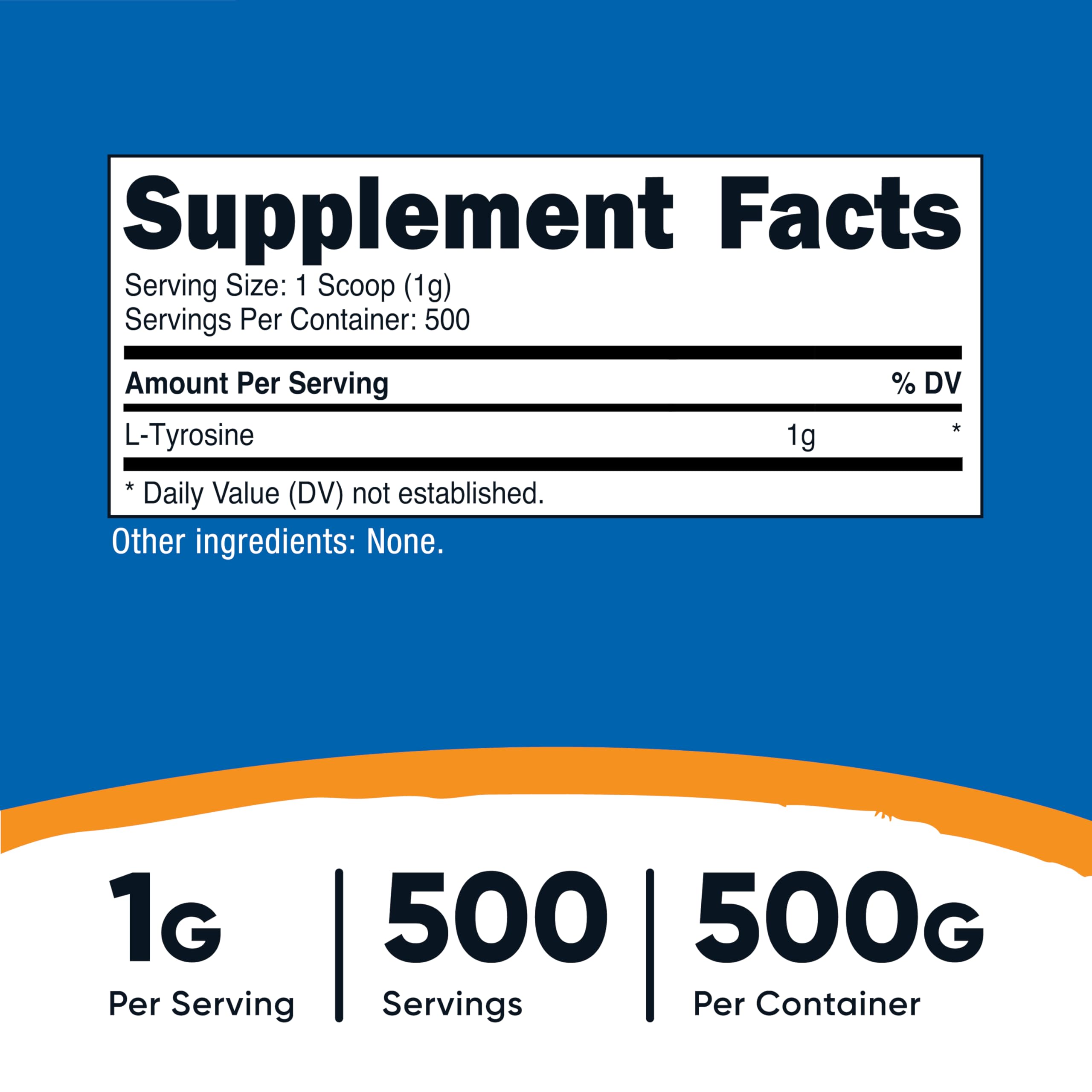 Nutricost L-Tyrosine powder measuring spoon, easy serving for consistent daily intake.
