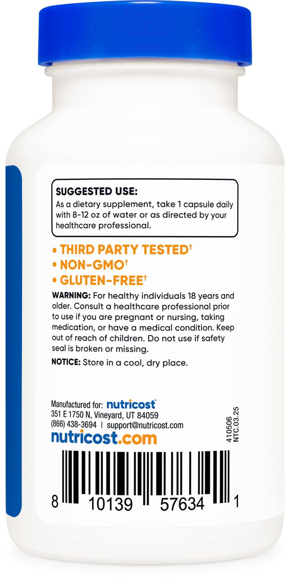 Nutricost label highlights gluten-free and GMO-free formulation