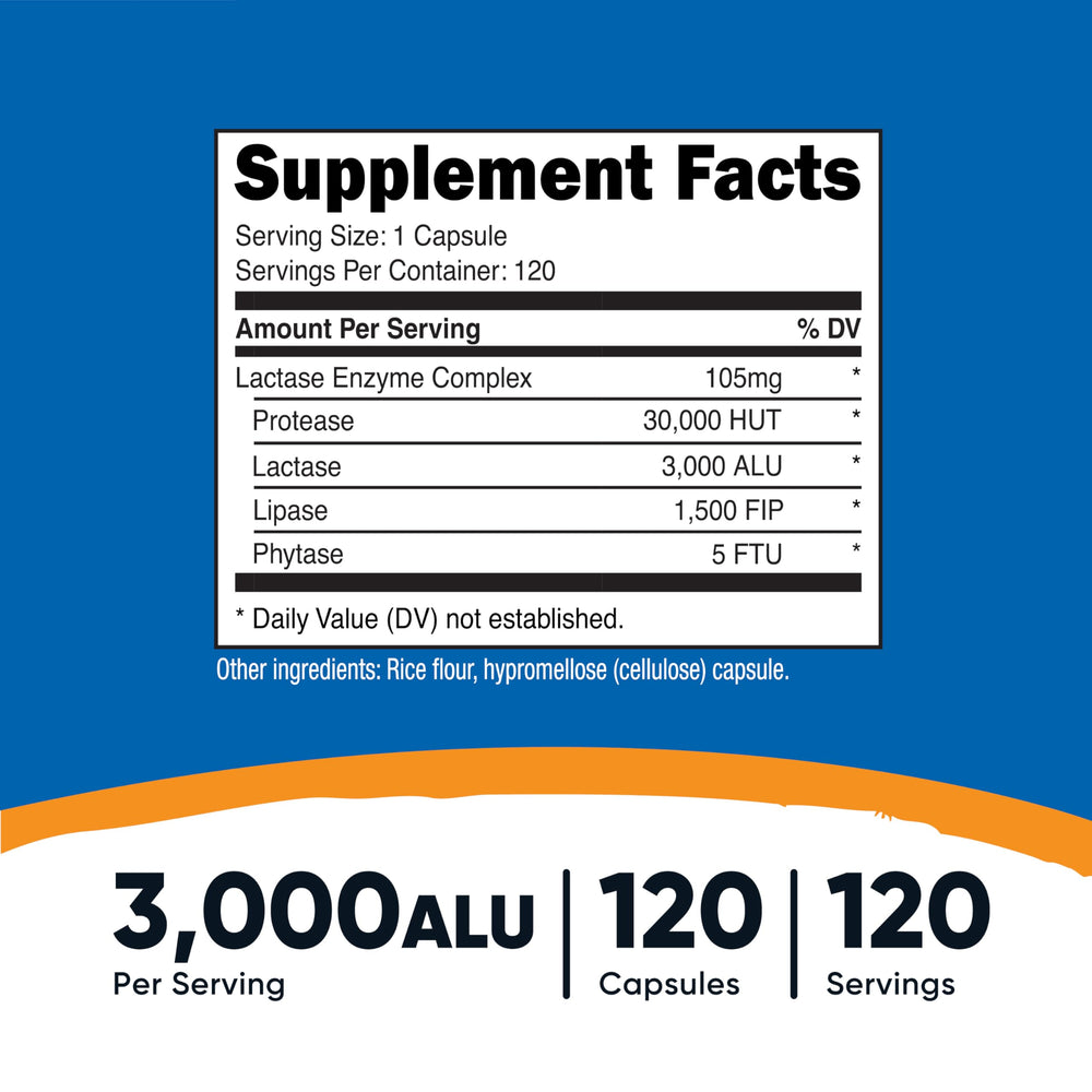 Close-up of Nutricost lactase enzyme capsule for easy-to-swallow daily use.