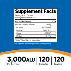Close-up of Nutricost lactase enzyme capsule for easy-to-swallow daily use.